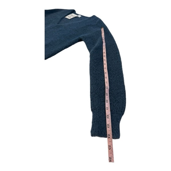 Sunsets & Sixth Fuzzy Long Sleeve Indigo Blue Tie V Neck Slouchy Sweater NEW - Picture 10 of 13